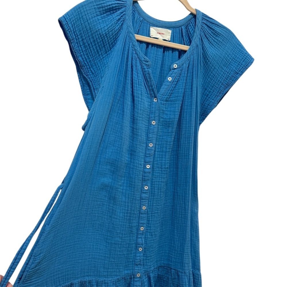 Xirena Jude Mini Dress in Acqua Cotton Gauze Belted Boho Casual Blue Sz M - Picture 9 of 16